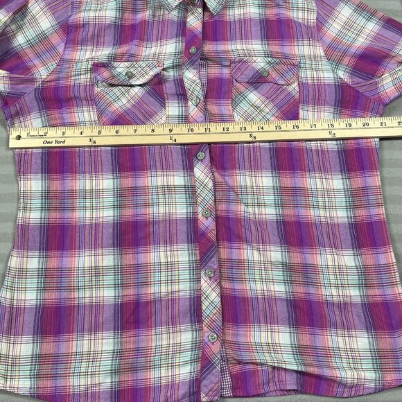 Marmot Shirt Womens XL Purple Pink Plaid Long Sleeve Button Down Hiking Nylon - Picture 7 of 11